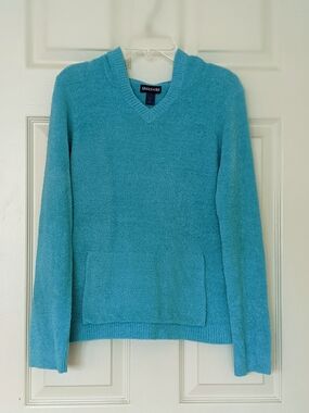 Limited Too Girl's Teal V-Neck Sweater With Hoodie.